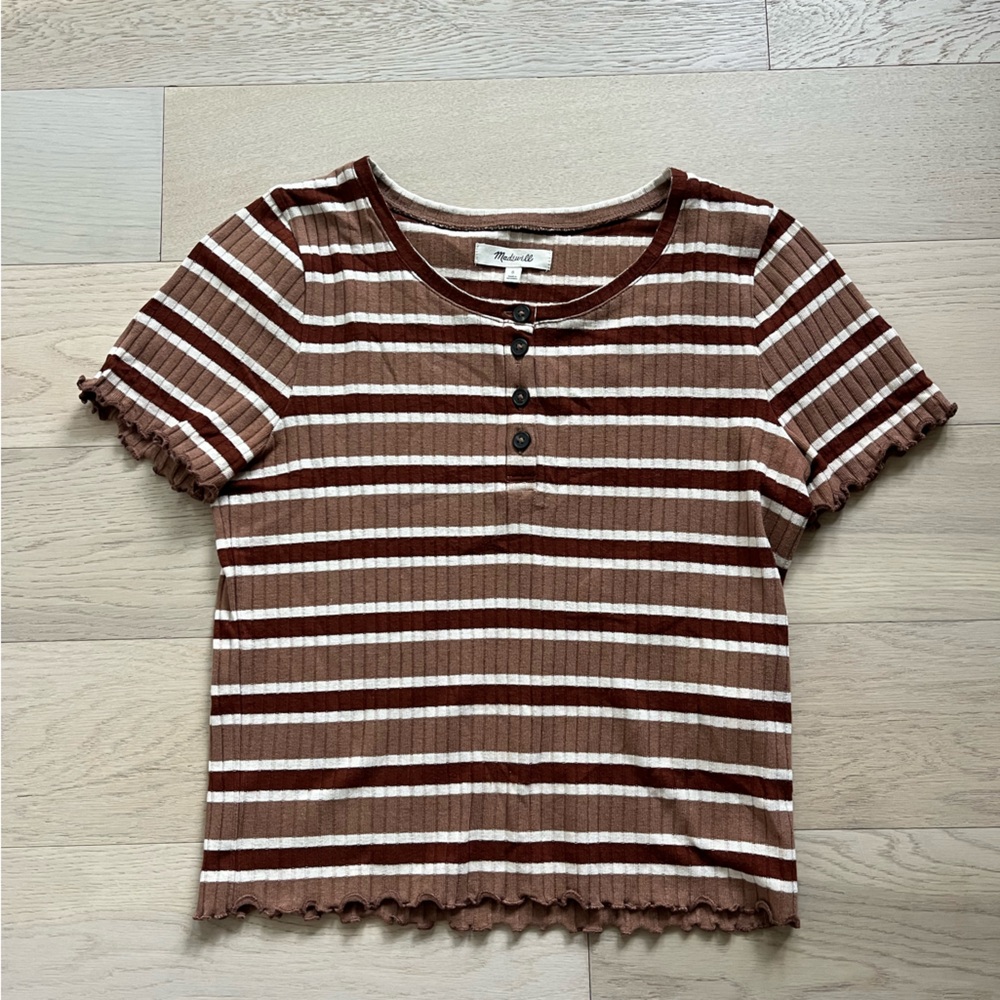 Madewell Brown and White Striped Tee